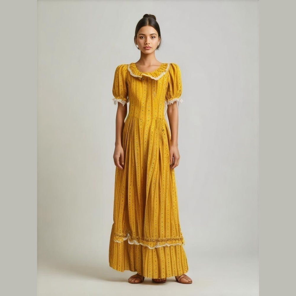 Vintage Floral Peasant Maxi Dress Cottagecore Prairie
